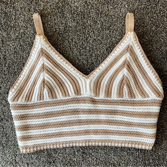 Hollister Tops - Hollister Crochet Striped Bralette — Cream & Tan